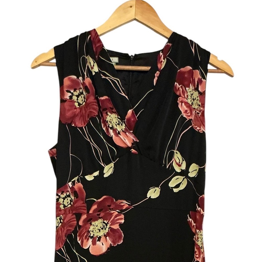 Tommy Bahama Silk Blend Floral Poppy V-Neck Sleeveless Midi Dress Black 6 - Picture 5 of 8